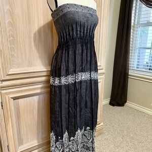 Elegant Black and Gray Bandeau Style  Maxi Dress